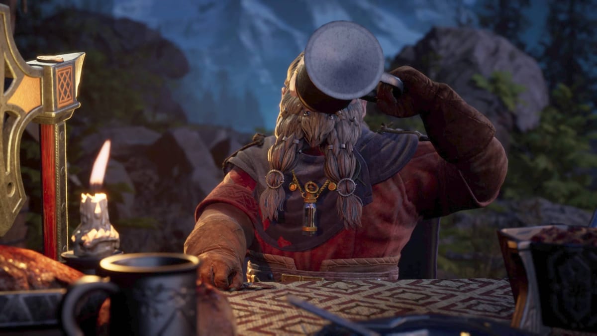 The Lord of the Rings - Return to Moria Review - Cover Image Gimli Drinking Brew at a Table