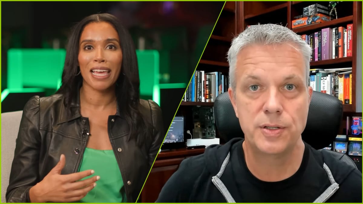 A screenshot of Sarah Bond and Matt Booty, recently promoted as part of the new Xbox leadership reorganization.