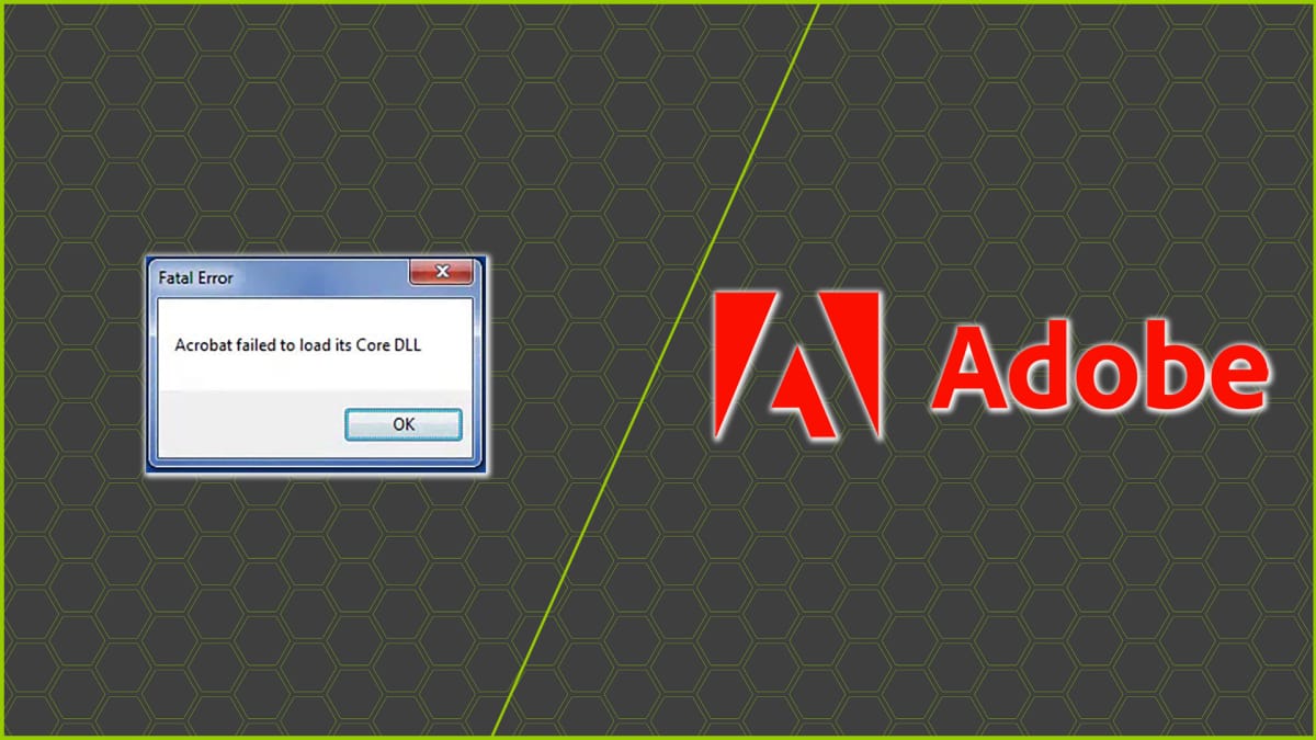 Adobe DLL error window next to adobe logo