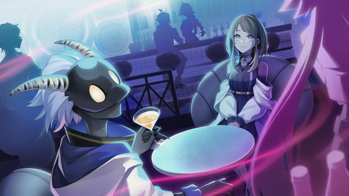 Art portraying the protagonist and another customer drinking at Bar Stella Abyss