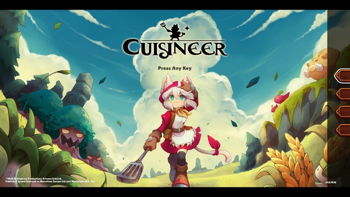 Cuisineer main menu featuring main character Pom in the center.