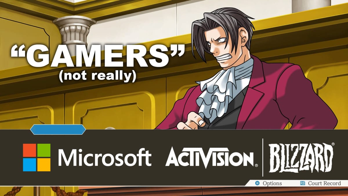 the "Gamers Lawsuit" against Microsoft's Acquisition of Activision Blizzard represented by Edgeworth from Ace Attorney