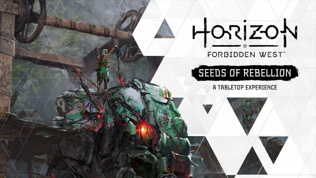 A promotional banner for Horizon Forbidden West: Seeds of Rebellion.