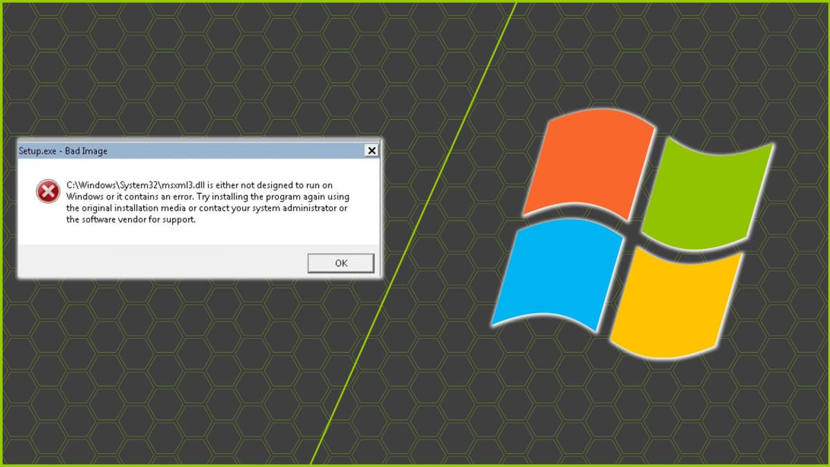 MSXML3 Error next to the windows logo