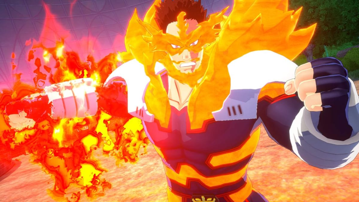 Endeavor looking angrily at the camera as he readies a punch in My Hero Ultra Rumble Season 2