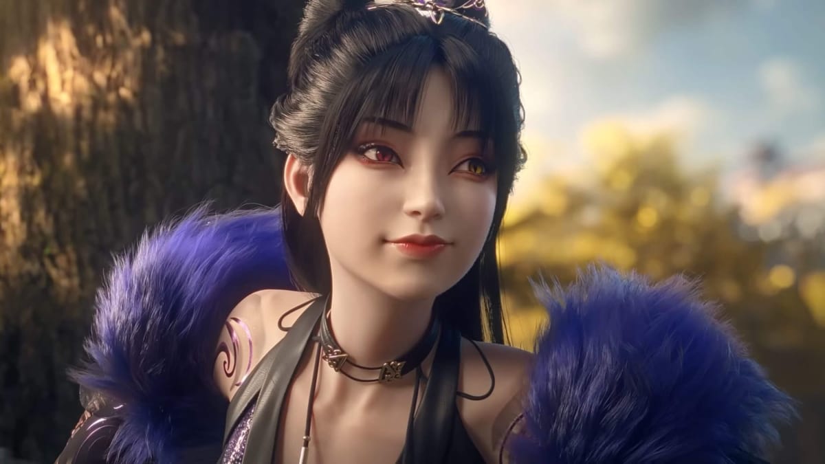 A female character in Naraka: Bladepoint smiling in close-up