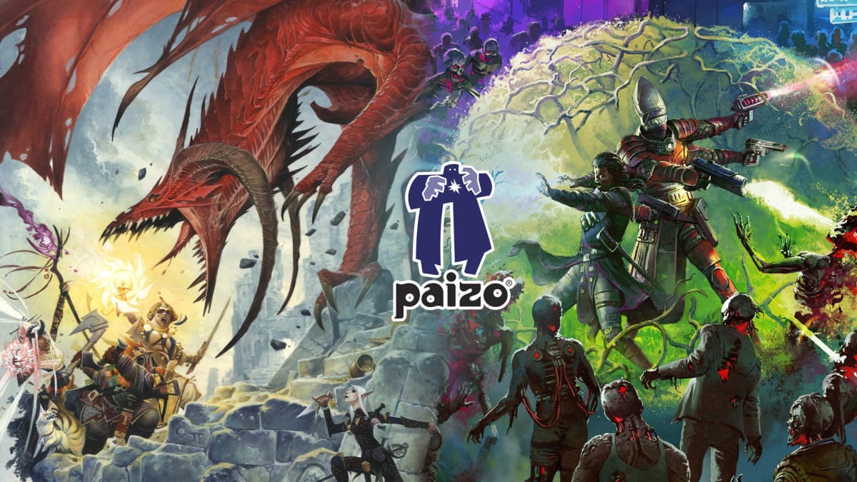 The logo for Paizo Inc, featuring character artwork from Pathfinder and Starfinder