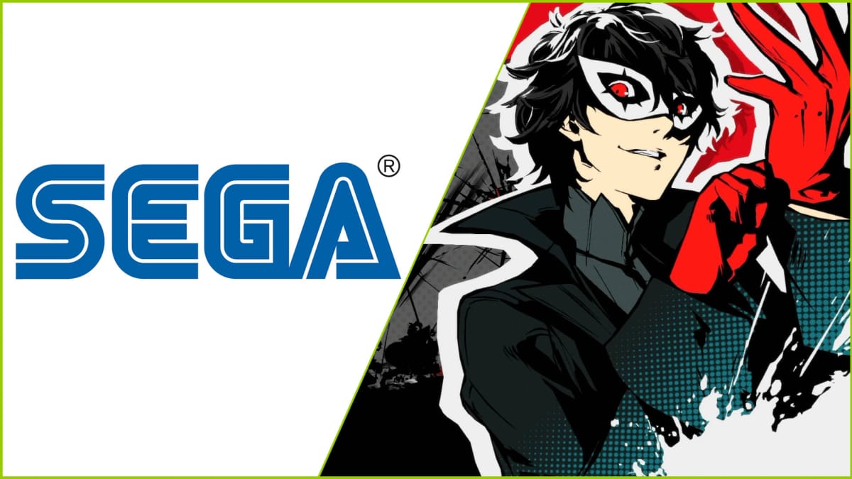 Joker from Persona 5 and the logo of Sega