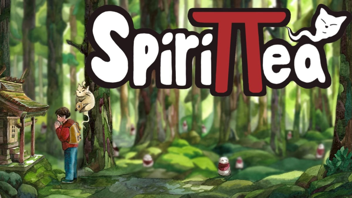 Spirittea Review Key Art Showing a red clad character praying at a shrine in the woods while the game logo fills the top right corner.jpg