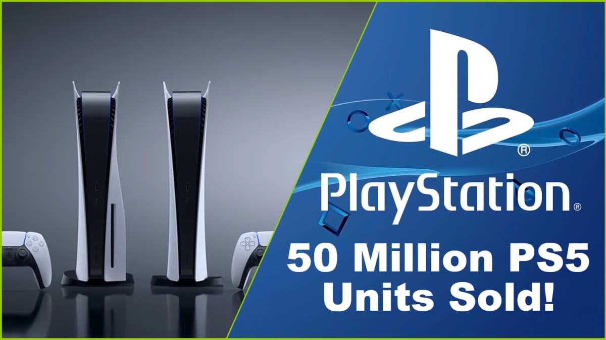 PS5 Units and PlayStation Logo with 50 Million Units Sold lettering