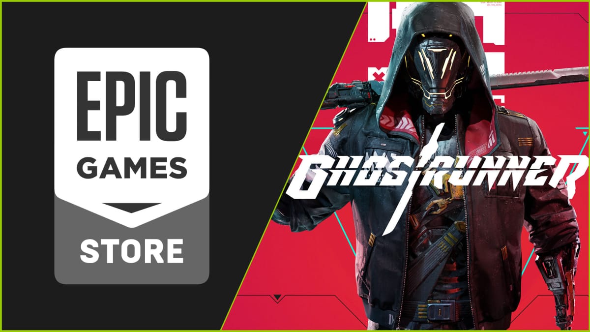Ghostrunner art and Epic Games Store logo