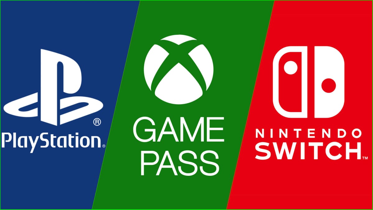 Xbox Game Pass, PlayStation, and Nintendo Switch logos