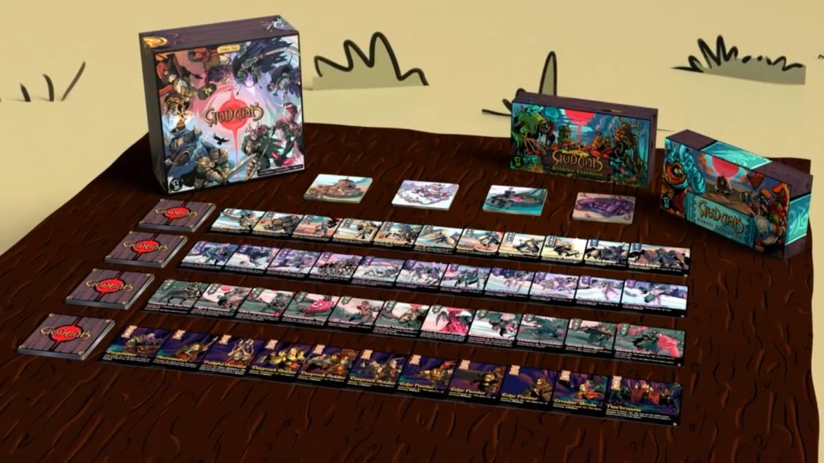 A featured screenshot of the box and cards for the tactical card game Gudnak.
