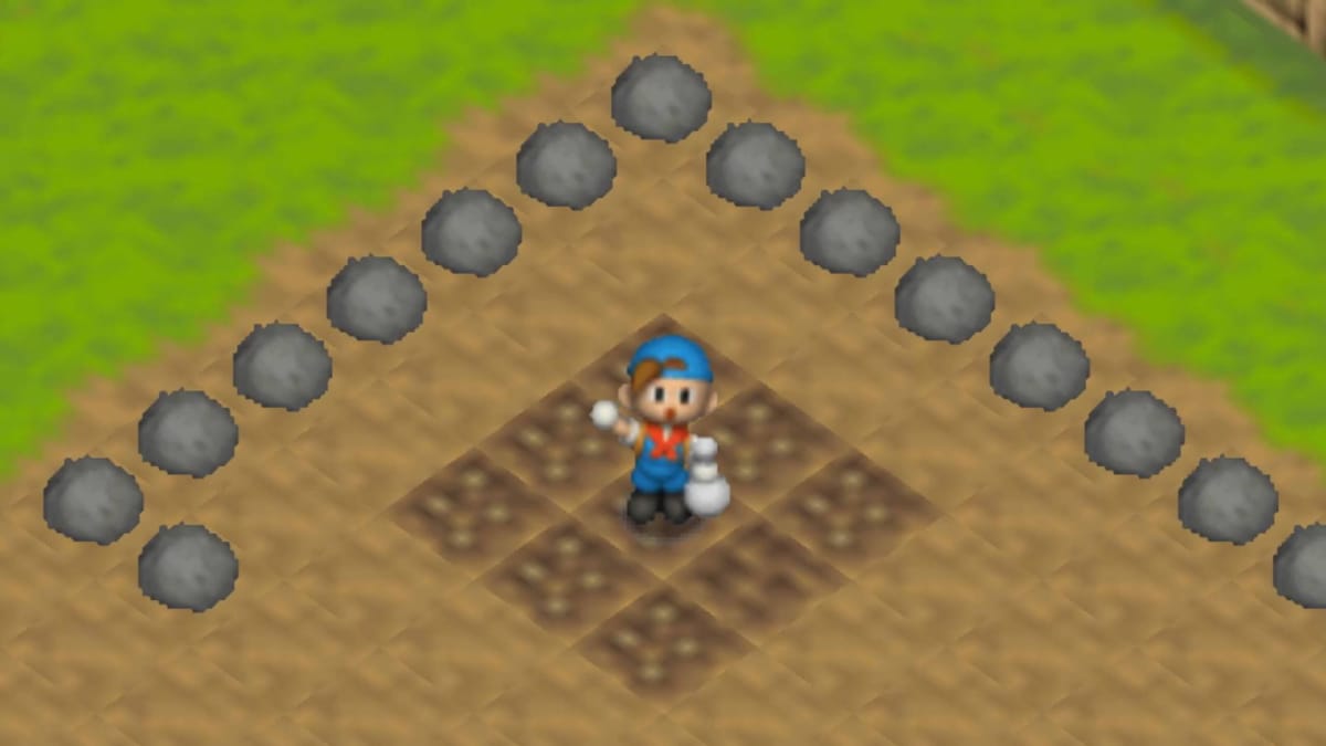 The player holding a hand aloft as crops grow around them in Harvest Moon 64, one of the new games on Nintendo Switch Online