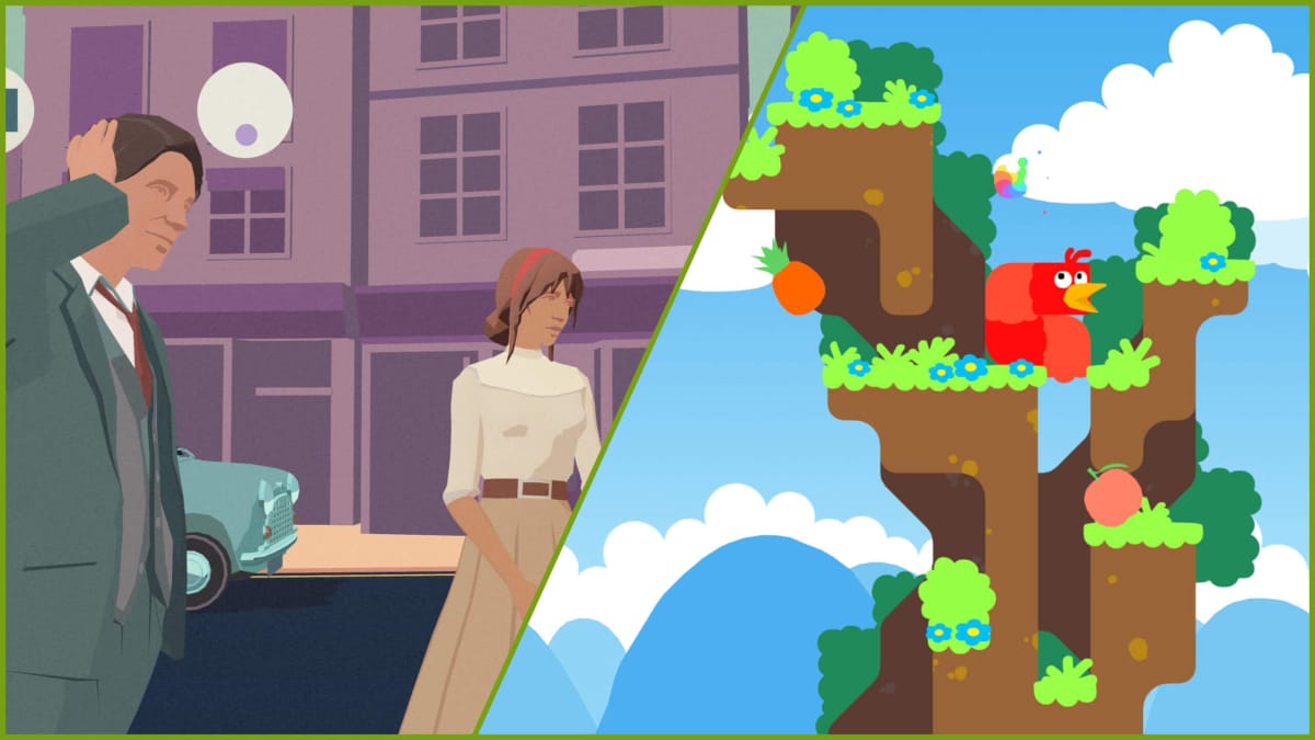 Screenshots from South of the Circle and Snakebird side-by-side
