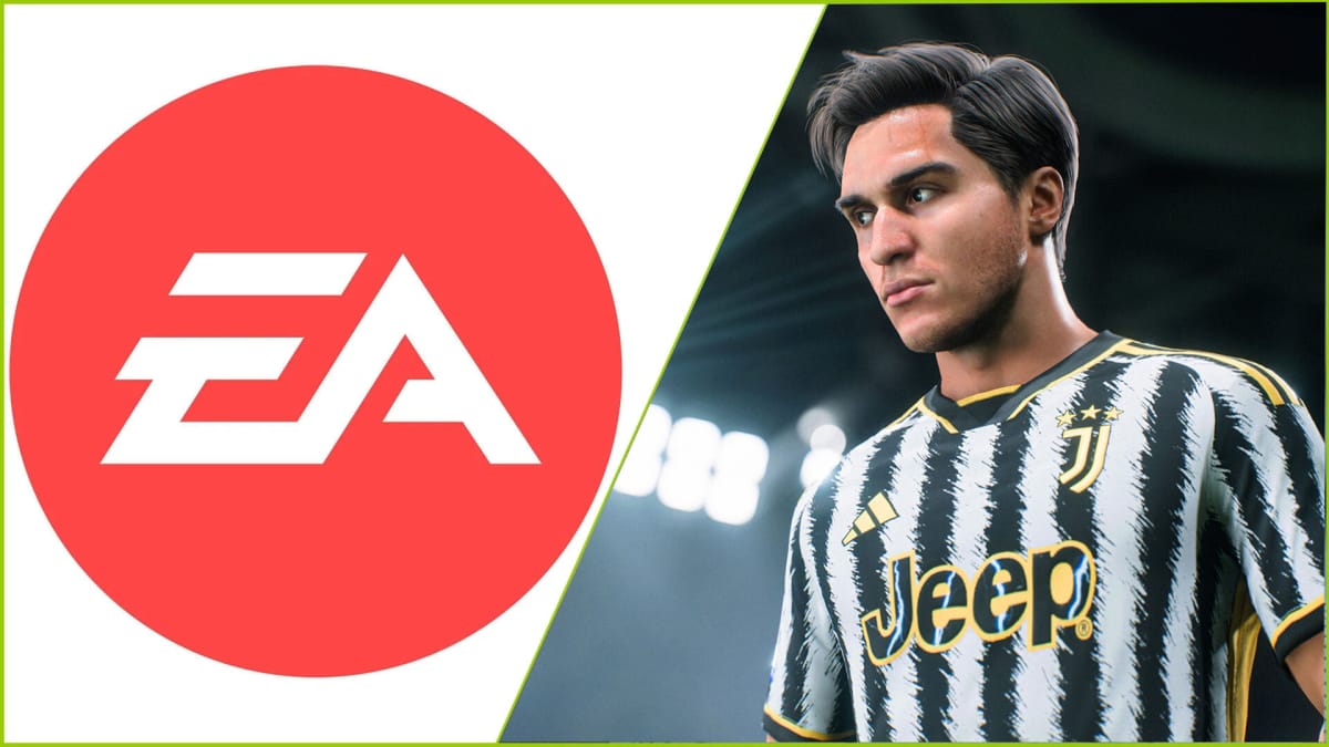 Electronic Arts Logo and a Juventus Player portrayed in EA Sports FC 2024