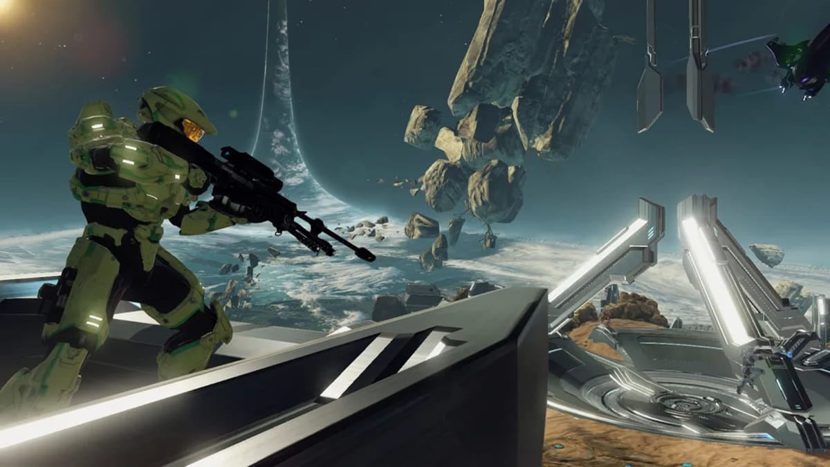 Master Chief can be seen overlooking a battlefield