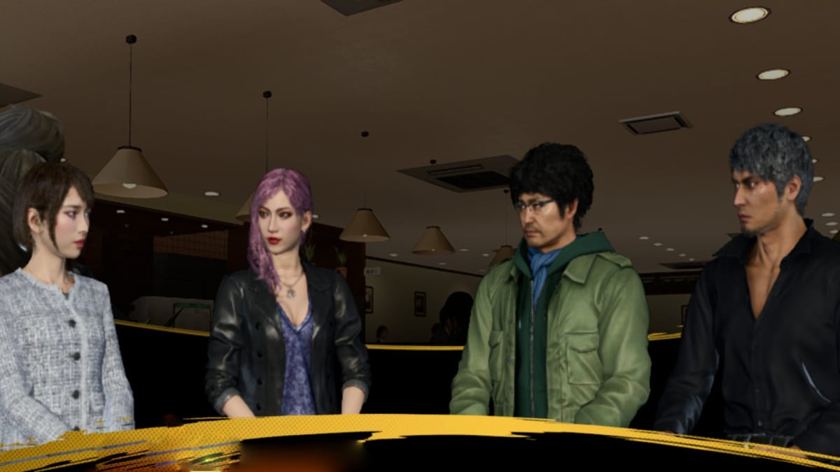 like a dragon infinite wealth screenshot showing four people sitting around a table