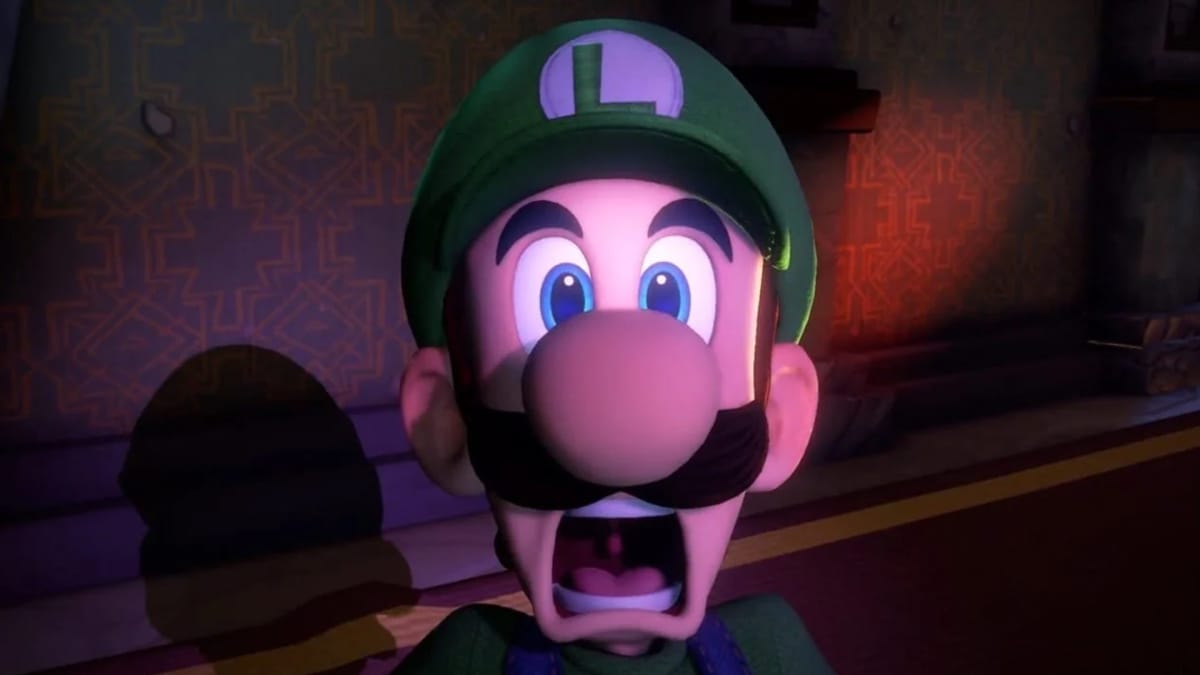 Luigi can be seen shocked by a ghost