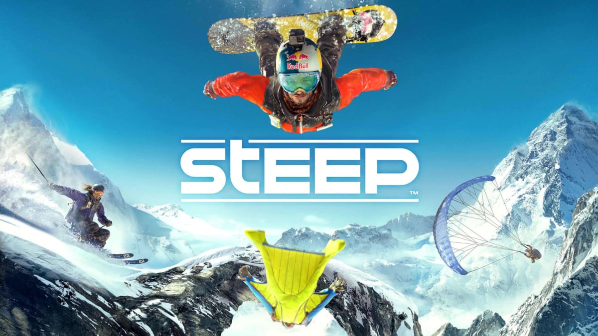 Key art for the snowboarding game Steep, which shows a snowboarder set against the backdrop of a snow-covered mountain slope