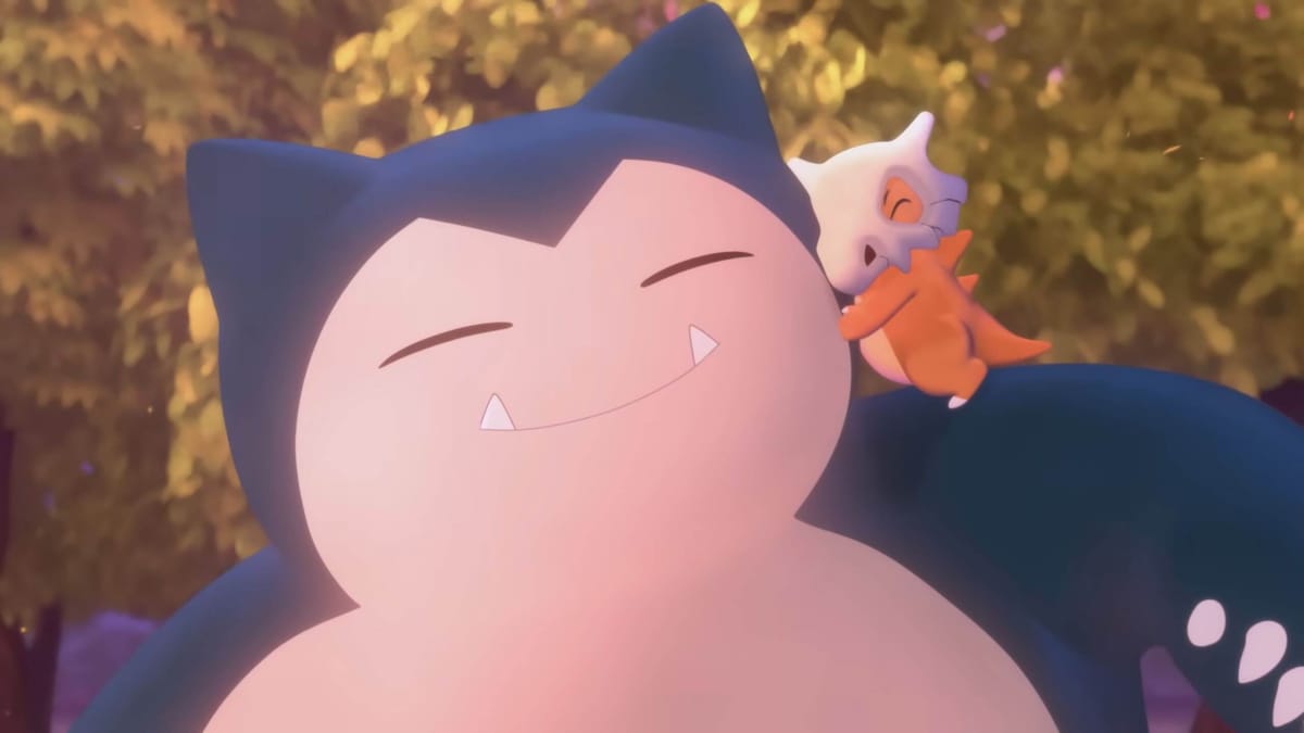 A Cubone hugging a Snorlax as the sun rises in a Pokemon animation, intended to represent The Pokemon Company's donation to earthquake relief