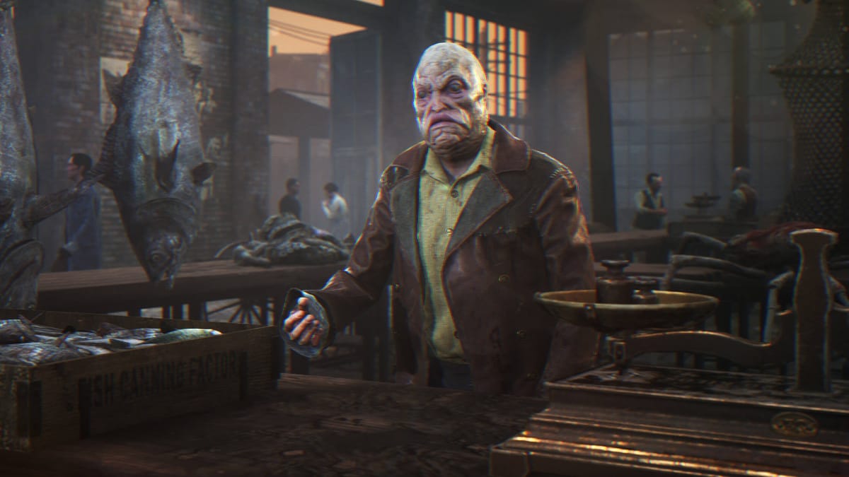 A monstrous merchant in a fishmonger's in The Sinking City