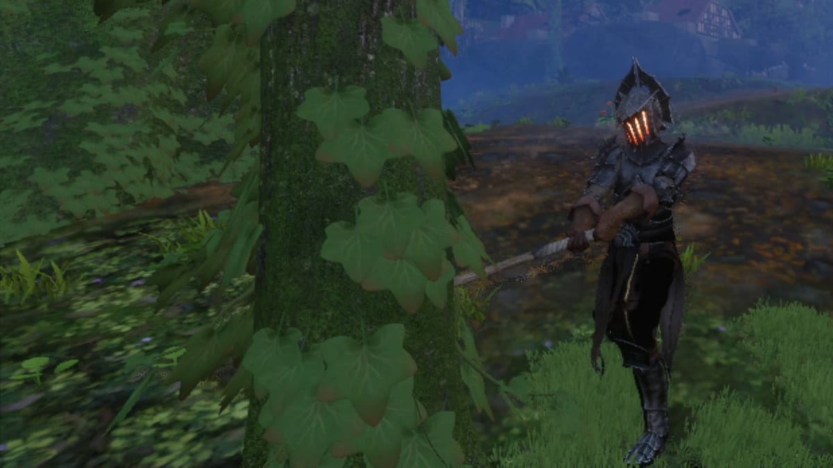 Where to Find All Resources in Enshrouded - Cover Image Cutting Down a Hardwood Tree in Revelwood
