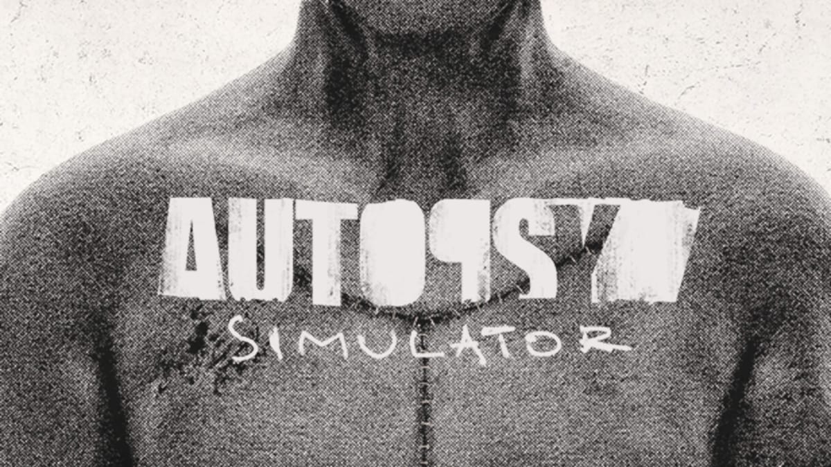 Artwork for Autopsy Simulator, which depicts a torso with suture marks on it along with the game's text logo
