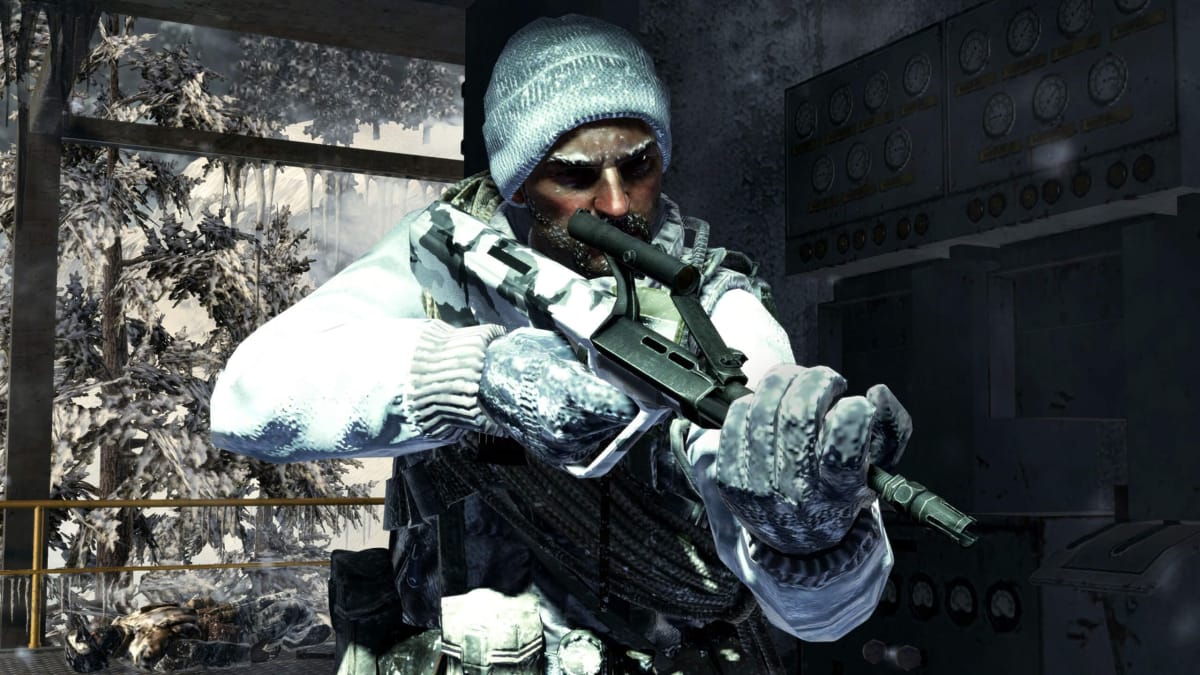 A soldier dressed in cold weather gear and wielding a scoped rifle in Call of Duty: Black Ops, on which David Vonderhaar worked