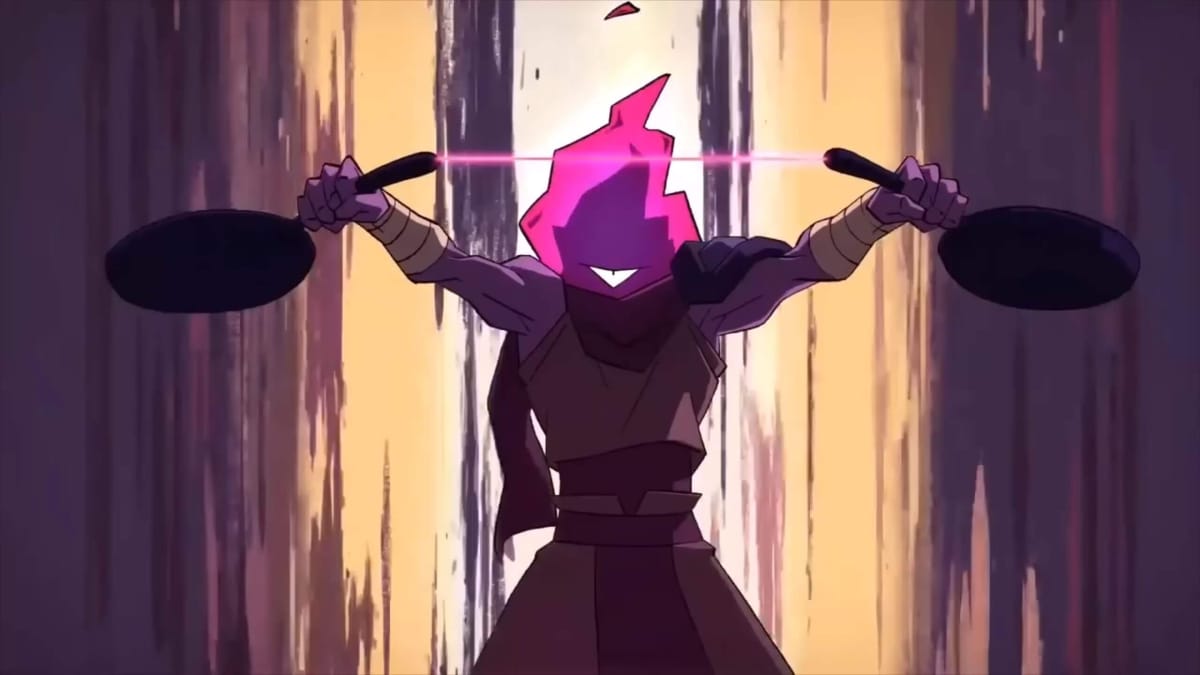 The main character of Dead Cells wielding twin frying pans