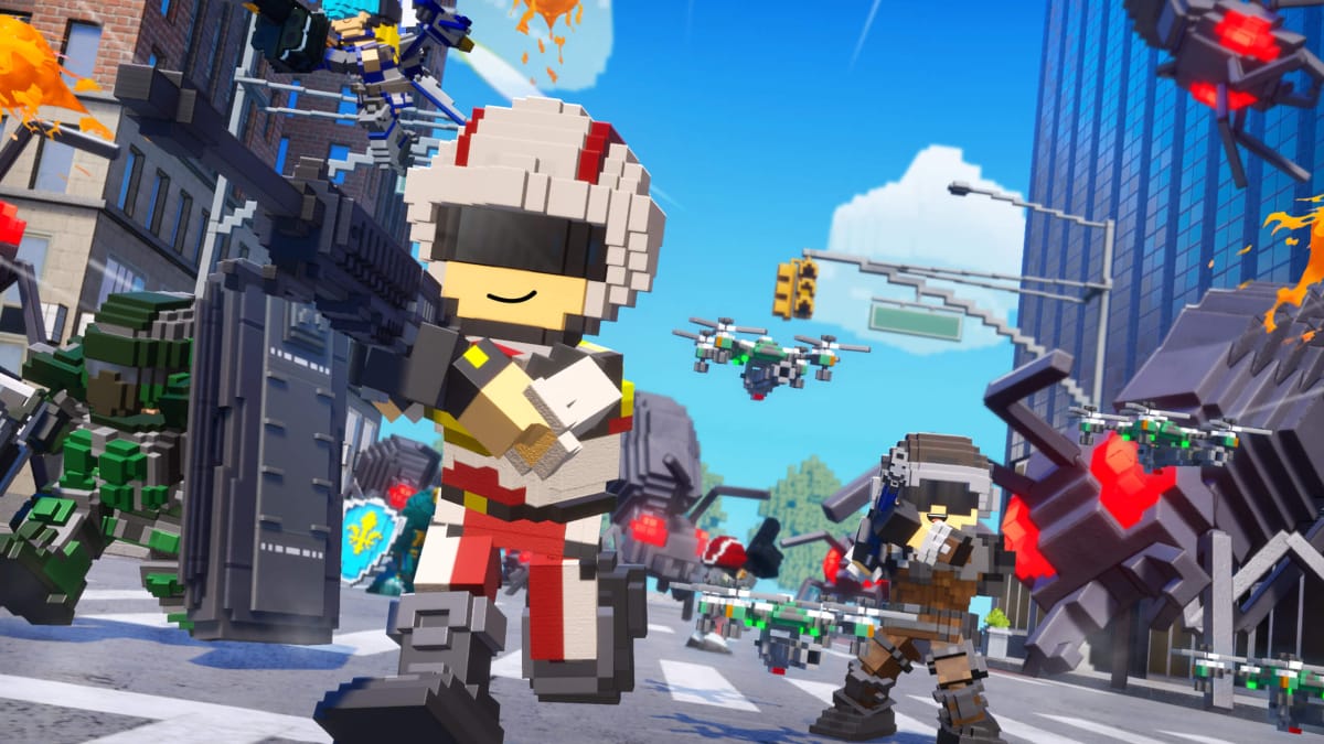 Key art depicting characters and bugs from the voxel spinoff Earth Defense Force: World Brothers 2
