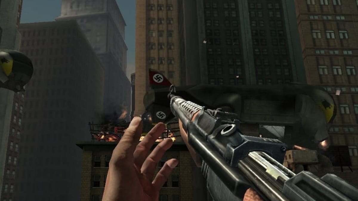 A player can be seen aiming a weapon