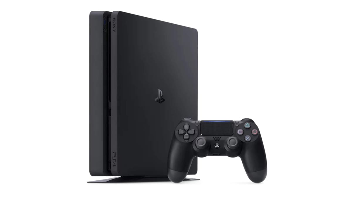 A more modern PS4 Slim against a white backdrop to represent the PlayStation app