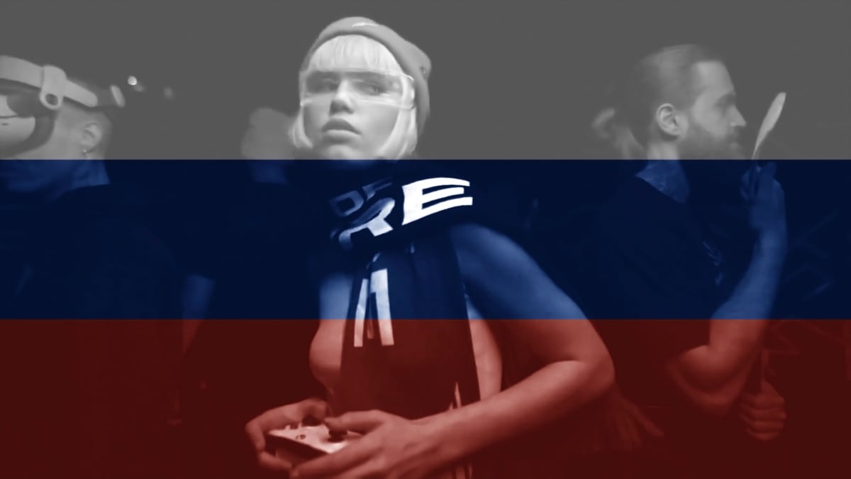 Russian flag overlayed on a picture from an ad of Games of the Future