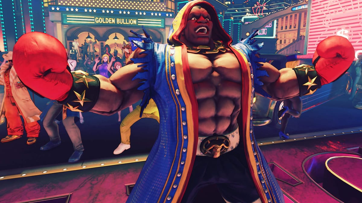 Balrog holding his arms out in Street Fighter V