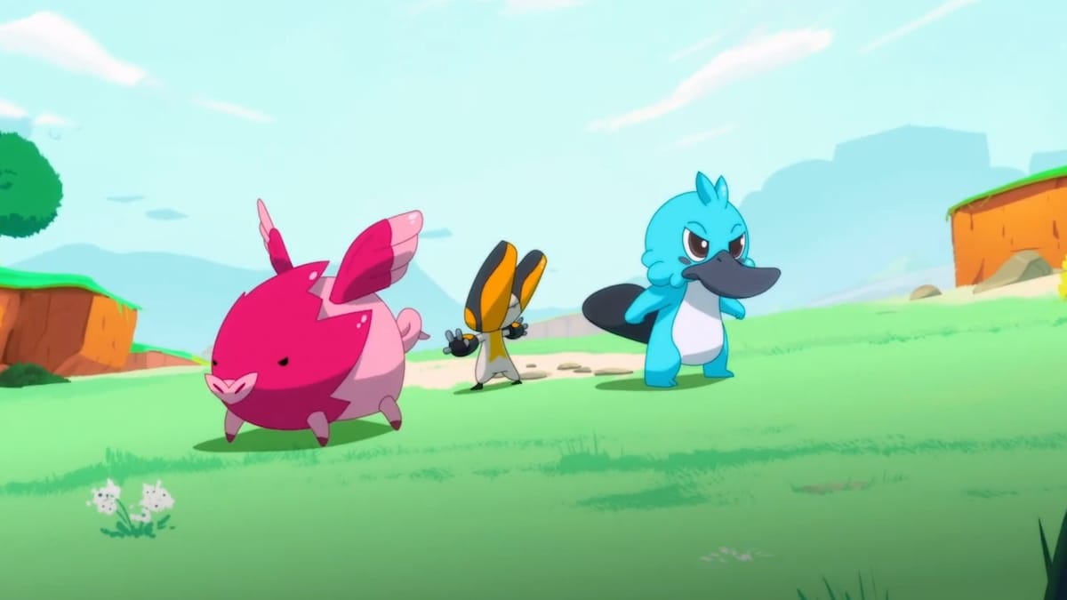 A screenshot from an animate sequence of Temtem: Swarm