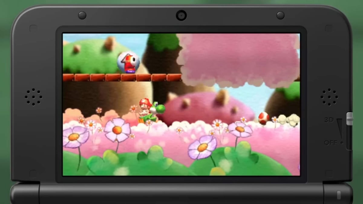 Yoshi strolling through a level in Yoshi's New Island on 3DS