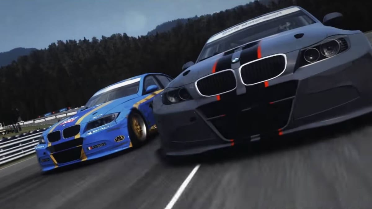 Two cars racing along a road in the PS Plus Instant Collection game GRID 2