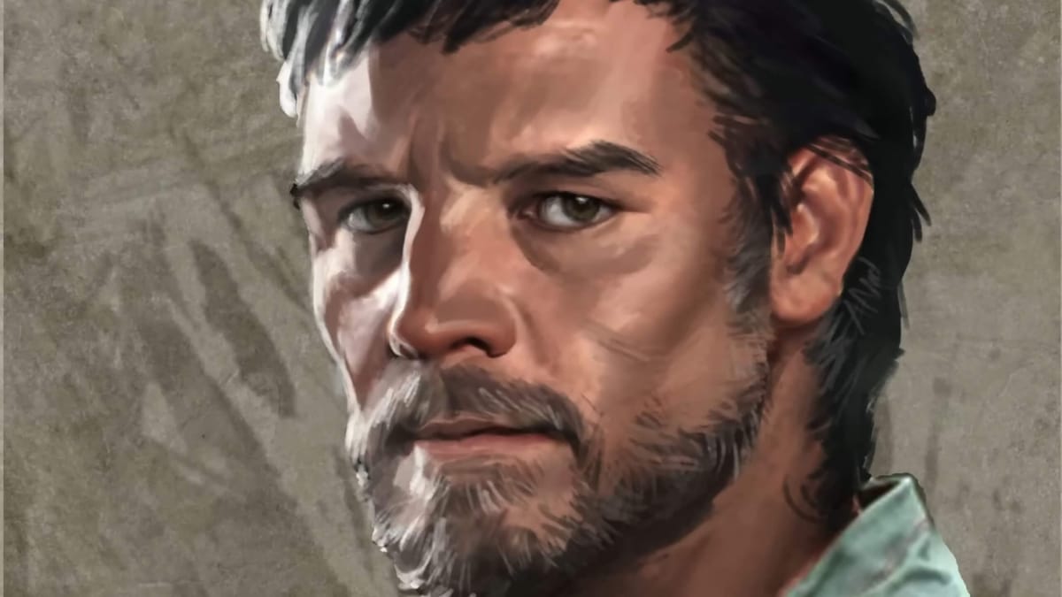 Artwork of Joel's face from the documentary Grounded: The Making of The Last of Us