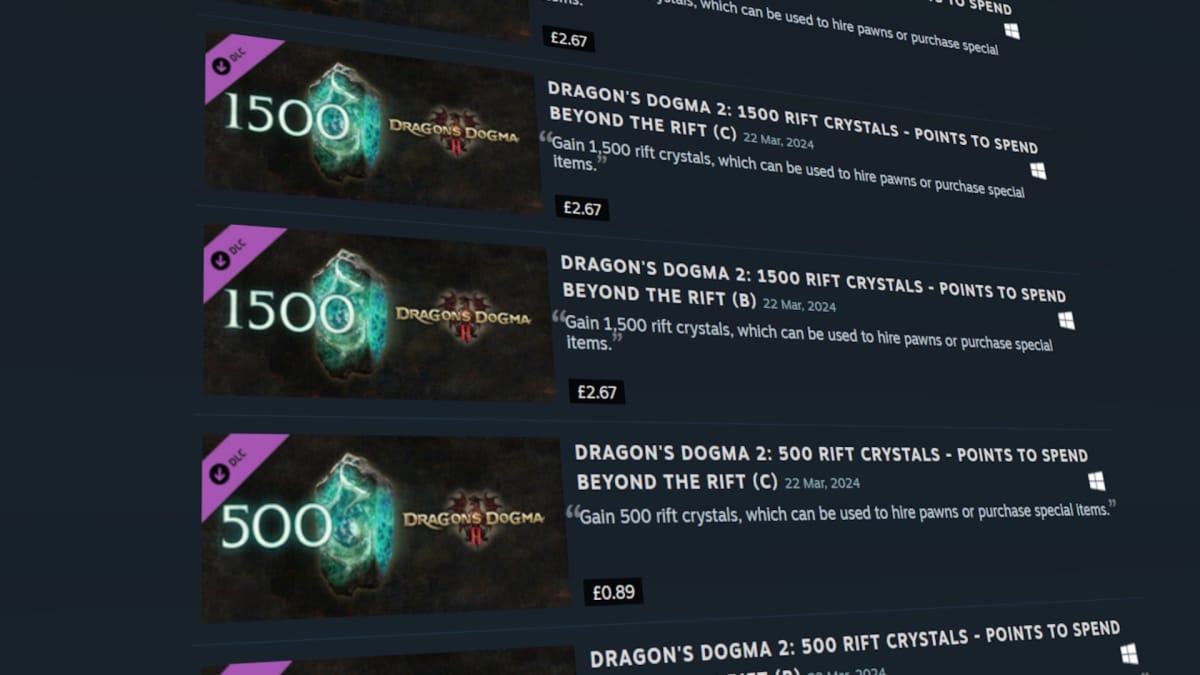 The Dragon's Dogma 2 DLC list on Steam.