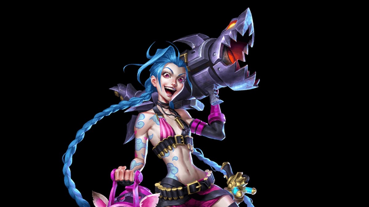 Jinx from League of Legends against a black background