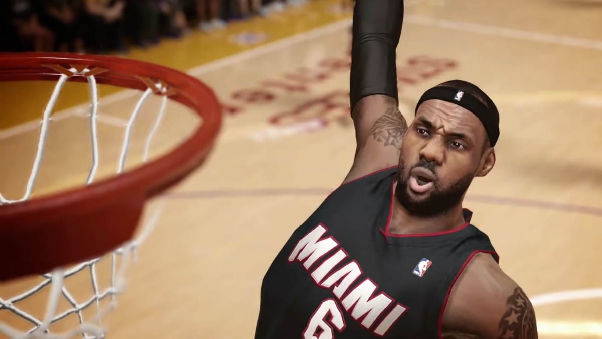 LeBron James going for a slam-dunk in NBA 2K14