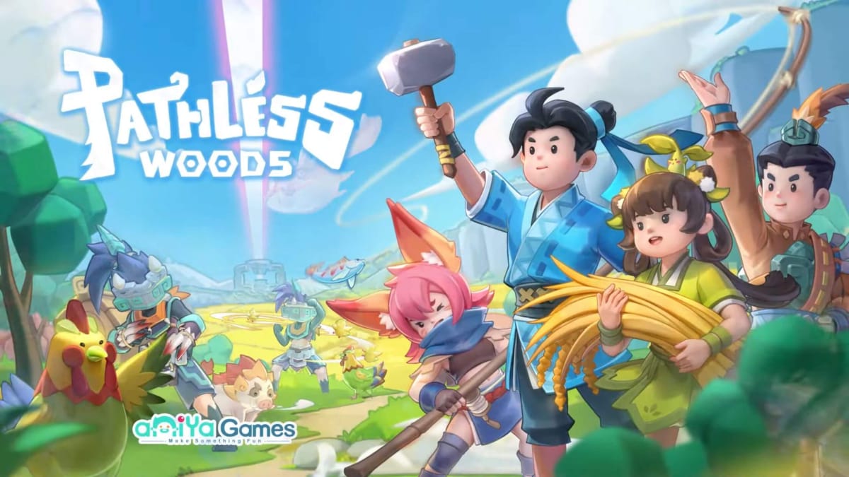 Key art for the ancient China-set survival game Pathless Woods, showing some of its characters and its art style