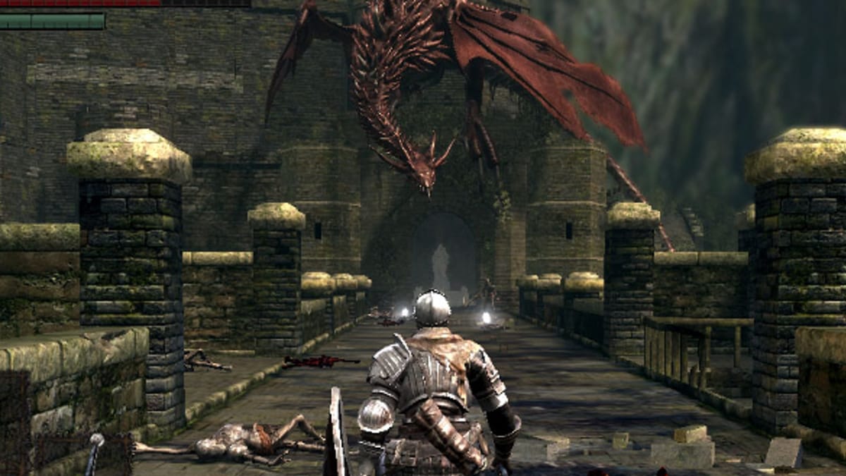 A player can be seen fighting a dragon