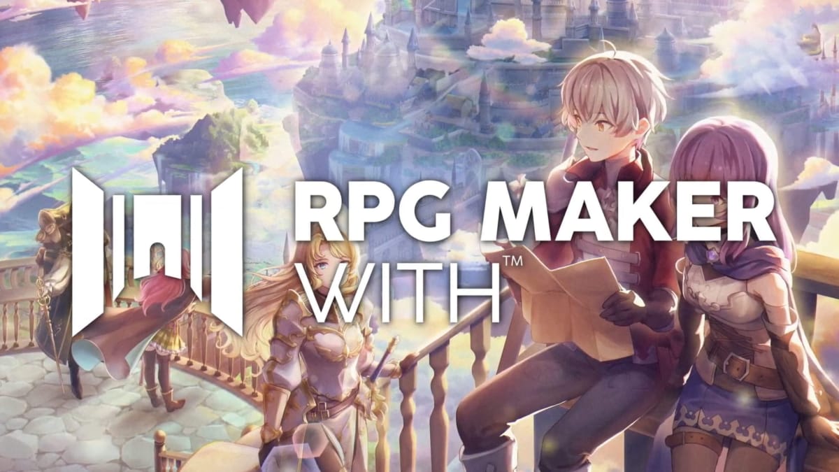Artwork for RPG Maker WITH, showing anime-style characters and the game's logo