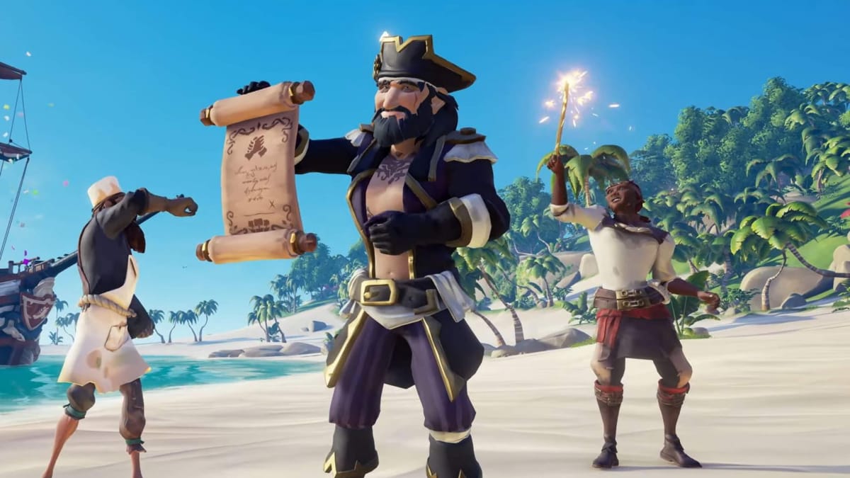 Three pirates on the beach in Sea of Thieves