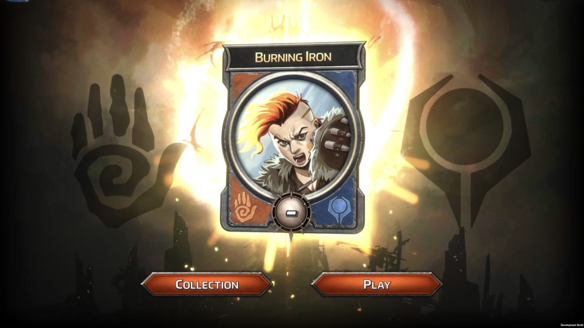 A screenshot from the Solforge Fusion demo, showing a newly created card showing an angry warrior woman on the front.