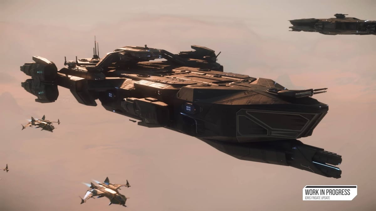 An Idris Frigate Flying Formation in Star Citizen