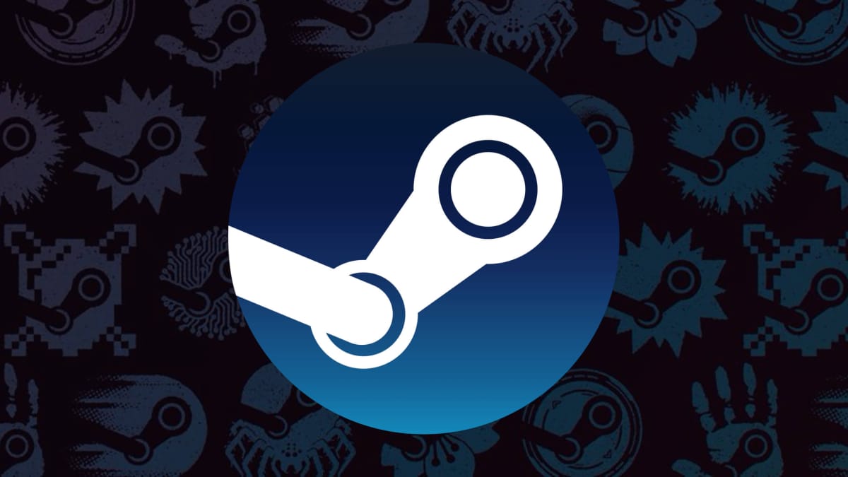 The Steam logo against a backdrop of several other stylized Steam logos