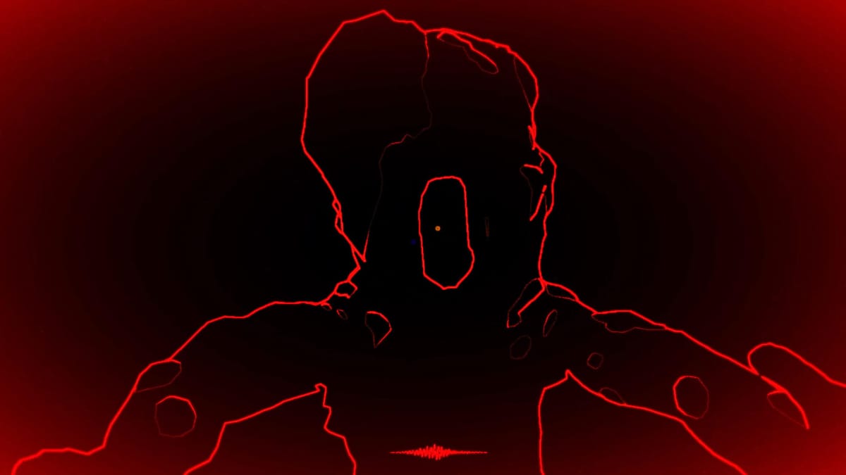 A horrifying red outline attacking the player in the echolocation-based horror game Stifled
